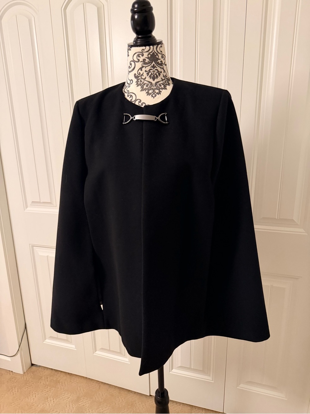 NAF NAF Paris Black A-Line Cape Coat Toggle Clasp Size 40